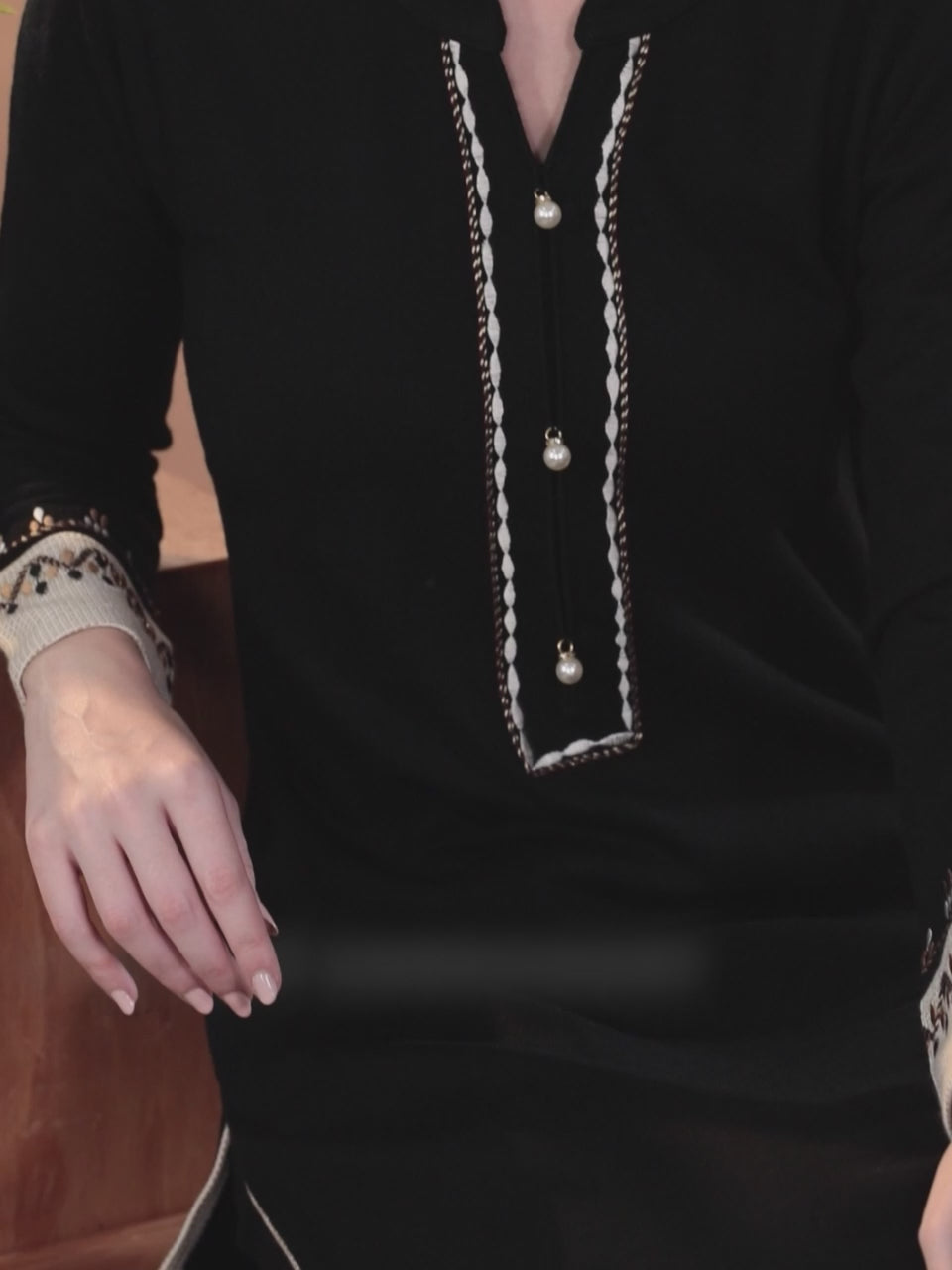 Black Yoke Design Wool Blend Straight Suit With Dupatta