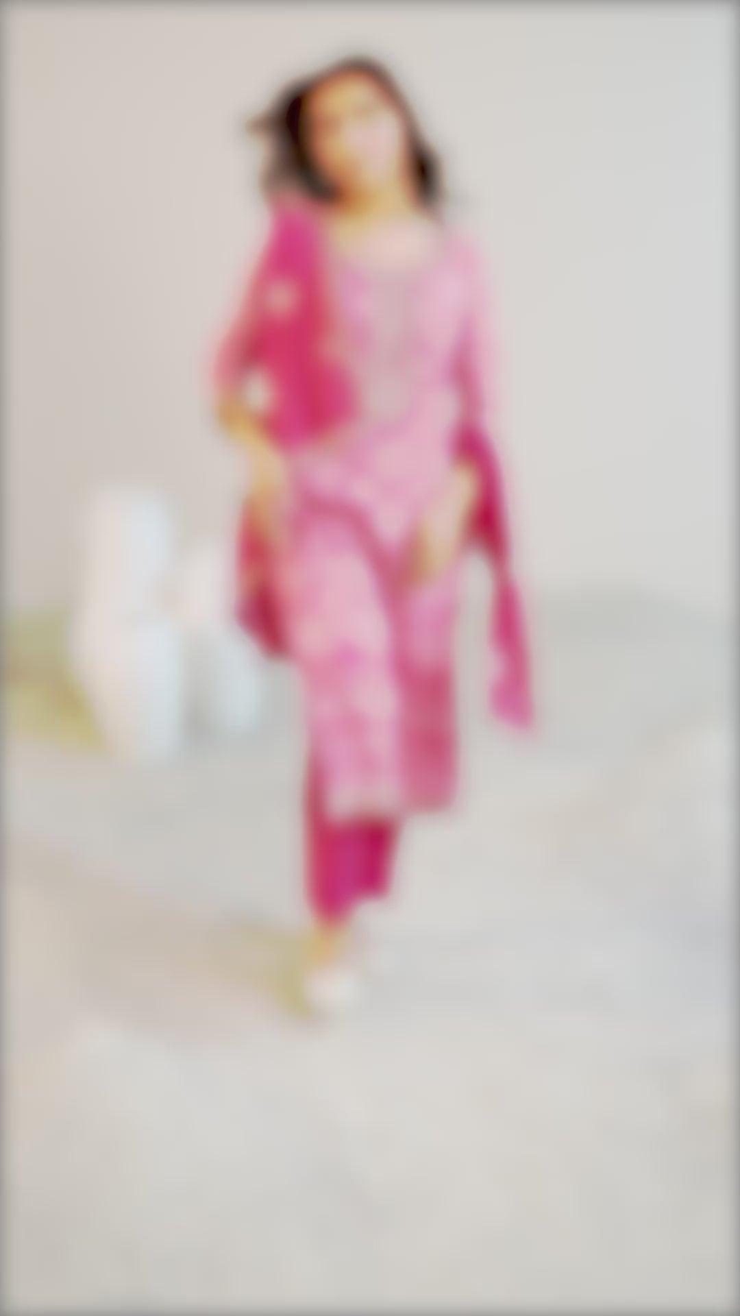 Pink Printed Chinon Straight Suit Set With Dupatta