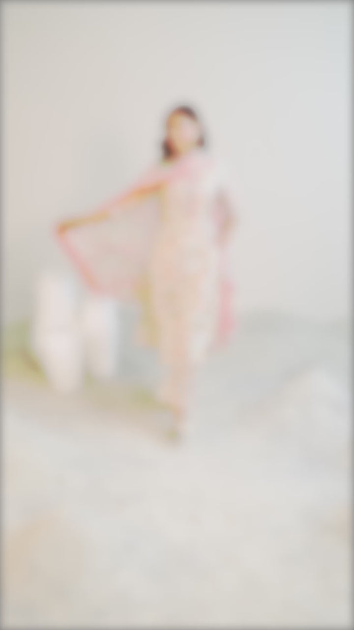 Off white Printed Silk Blend Straight Suit Set With Dupatta