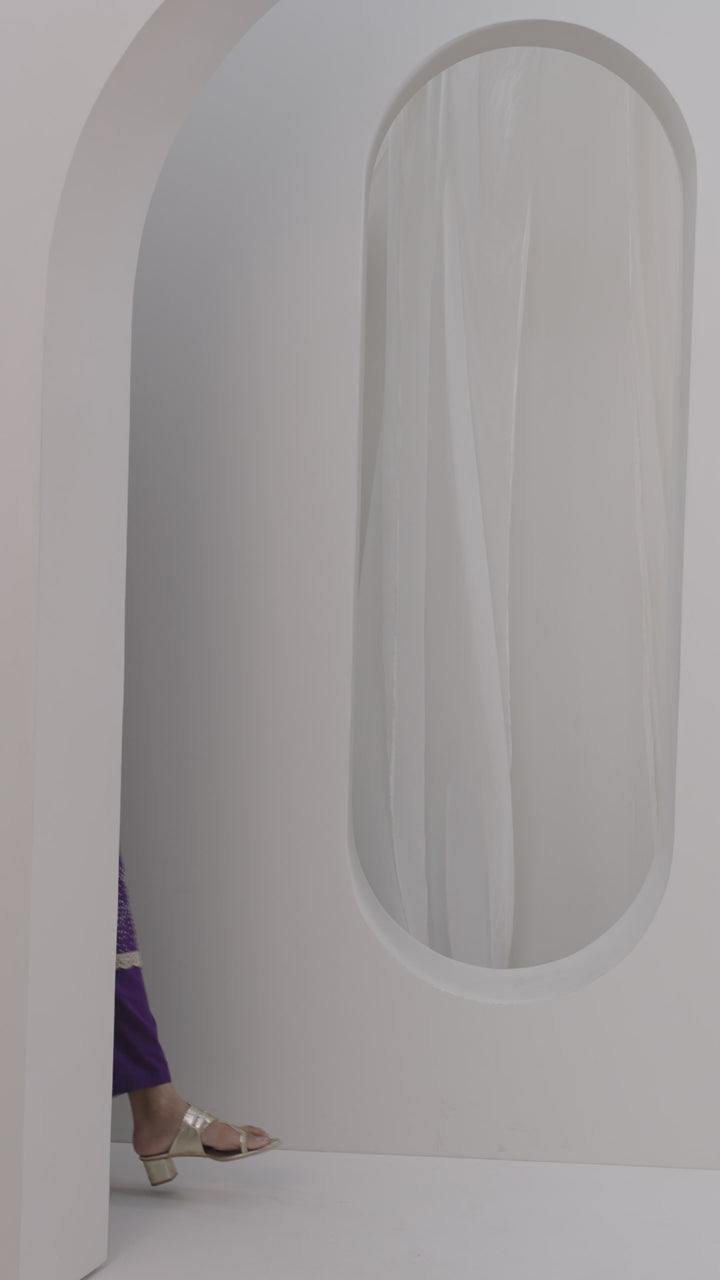 Purple Printed Cotton Straight Suit Set With Dupatta