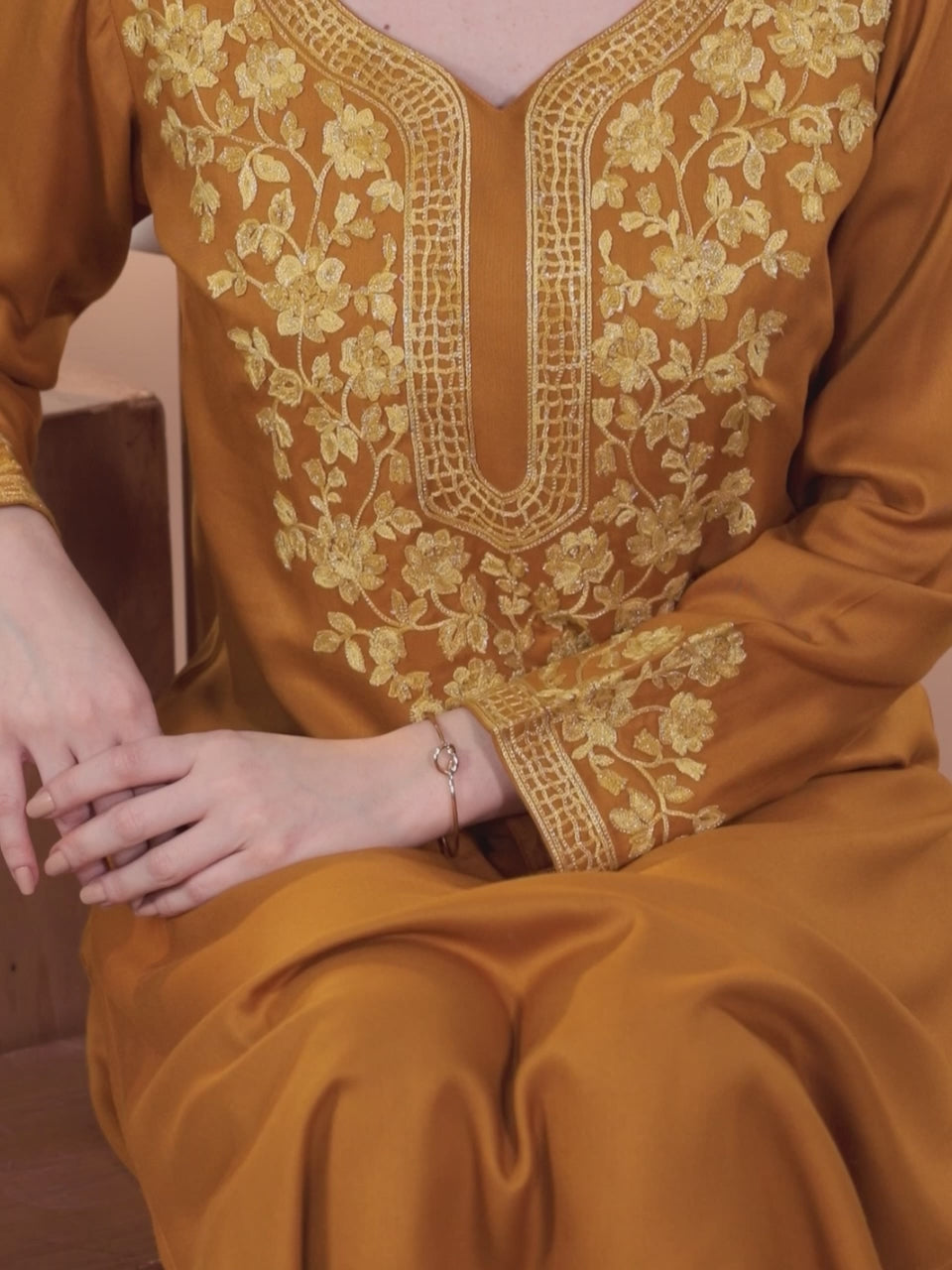 Mustard Yoke Design Wool Blend Straight Kurta Set