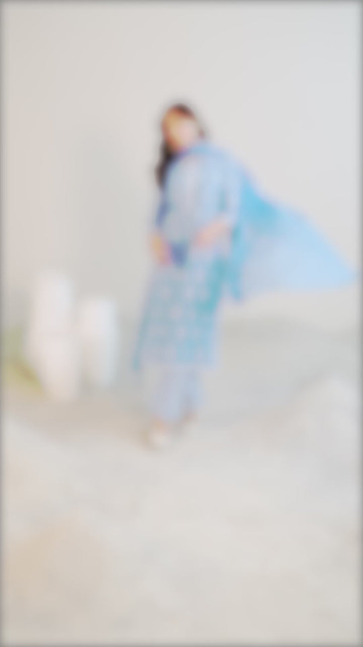 Blue Printed Cotton Straight  Suits With Dupatta