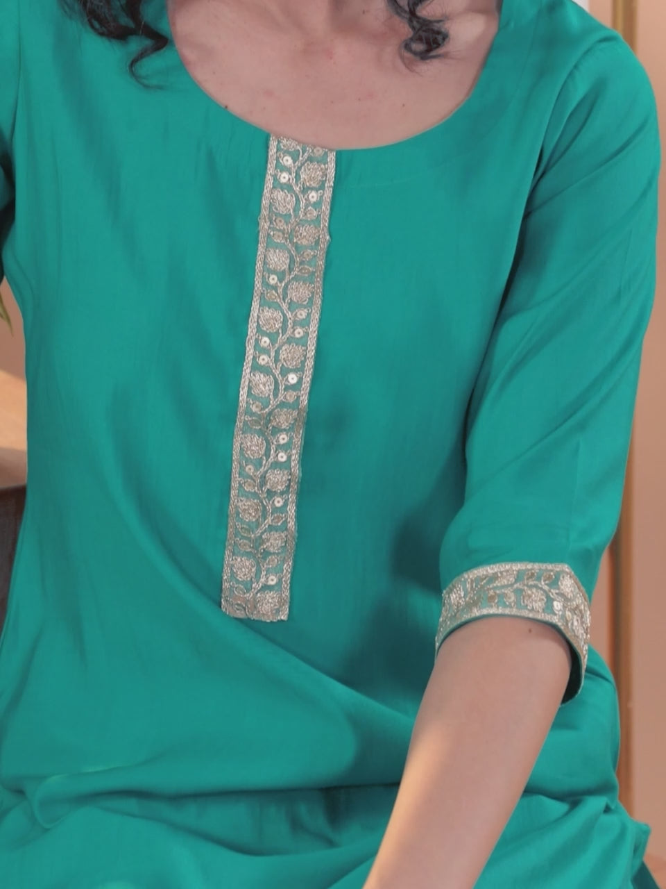 Green Yoke Design Silk Blend Straight Suit With Dupatta