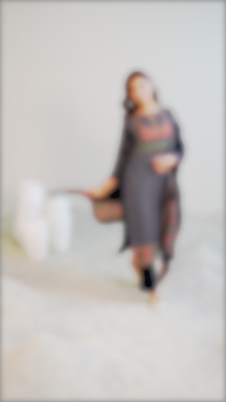 Navy Blue Printed Silk Blend Straight Suit Set With Dupatta