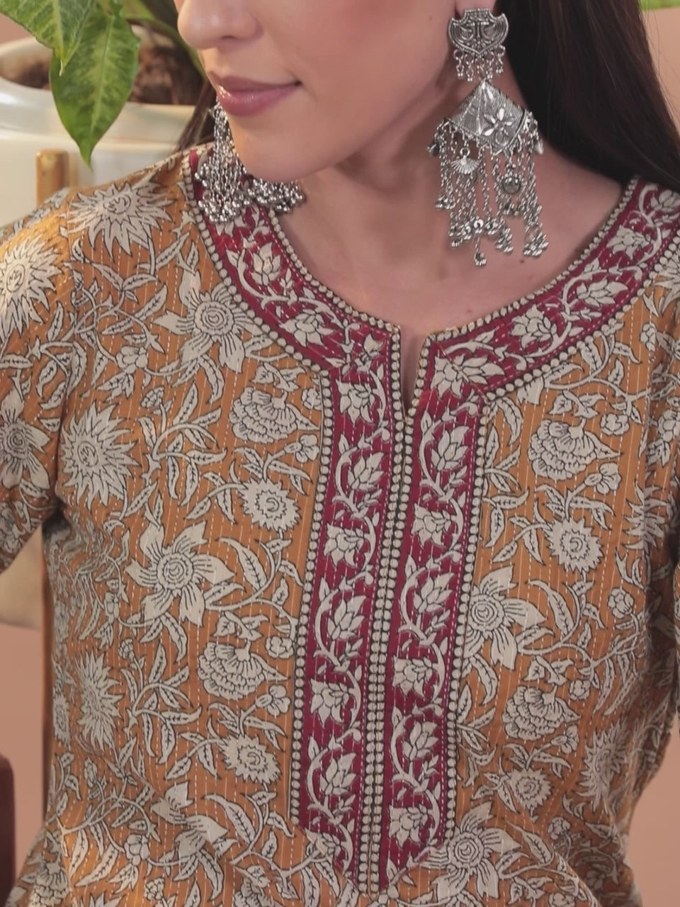 Mustard Printed Cotton Straight Suit With Dupatta