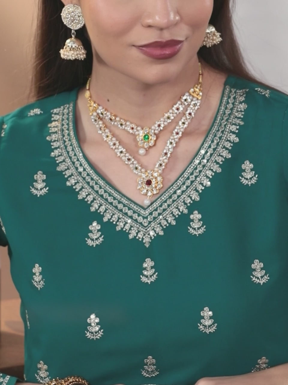 Turquoise Embroidered Georgette A-Line Kurta With Palazzos & Dupatta