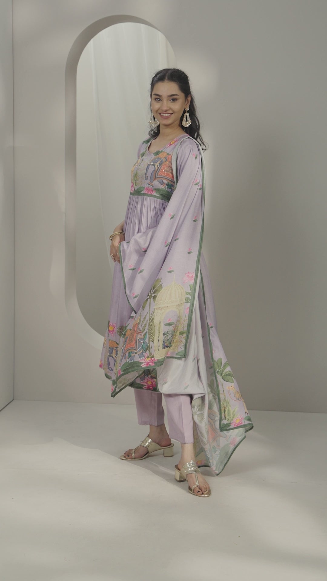 Libas Art Lilac Printed Muslin Anarkali Suit With Dupatta