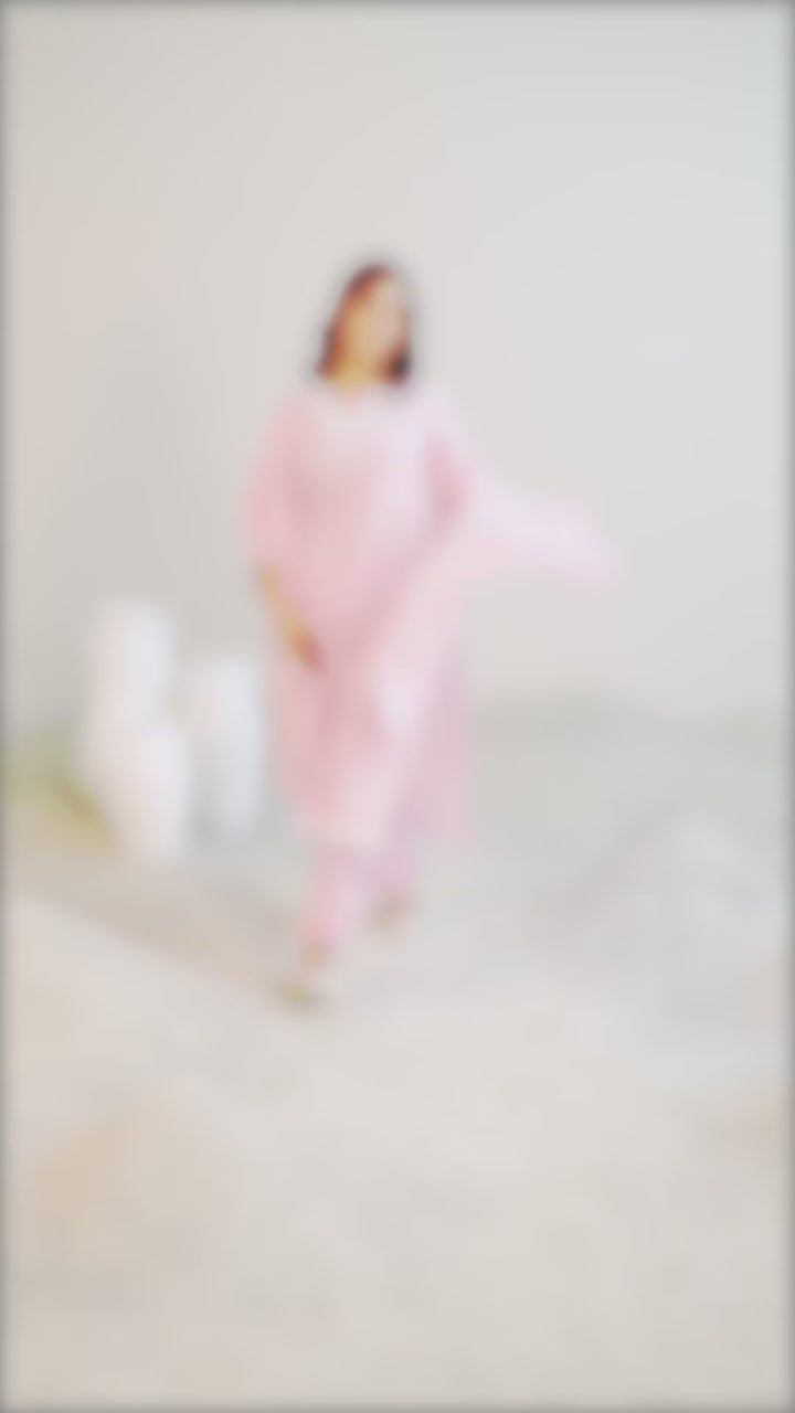 Pink Printed Cotton Straight Suit Set With Dupatta