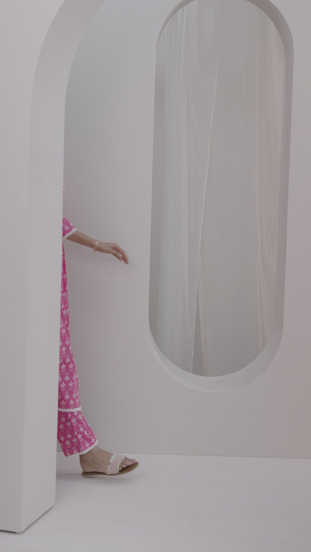 Pink Printed Cotton A-line  Kurta Set