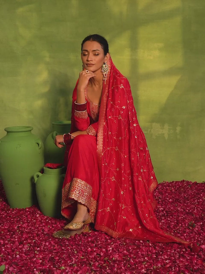 Pink Embroidered Chanderi Silk Anarkali Suit With Dupatta