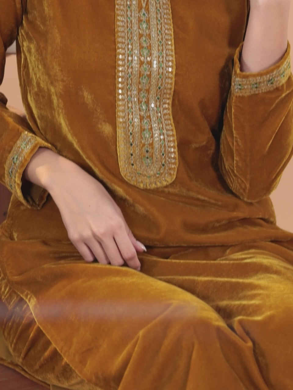 Mustard Yoke Design Velvet Straight Suit With Dupatta