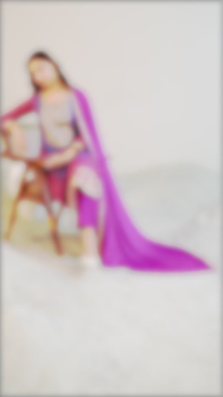 Magenta Printed Silk Blend Straight Suit Set With Dupatta