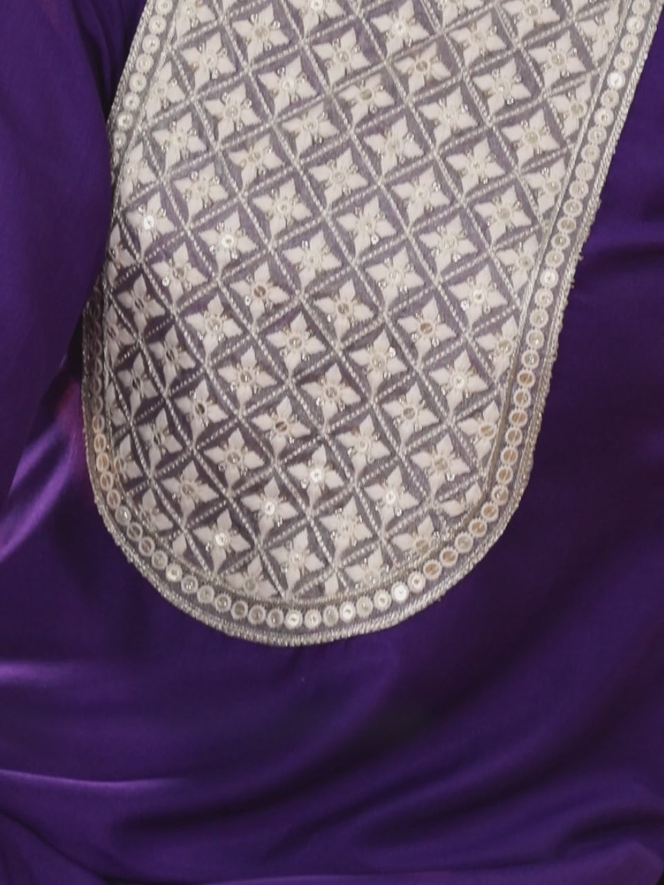 Purple Yoke Design Silk Blend Straight Suit With Dupatta