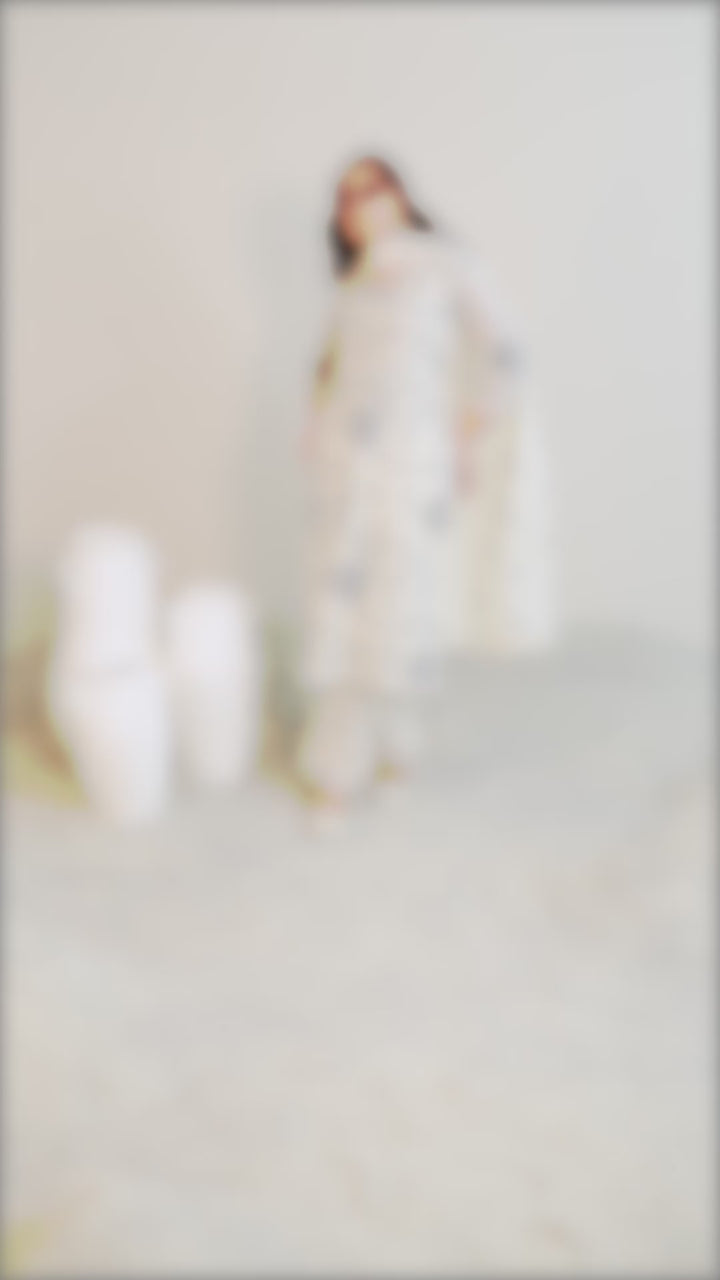 Off White Embroidered Cotton Straight Suit Set With Dupatta