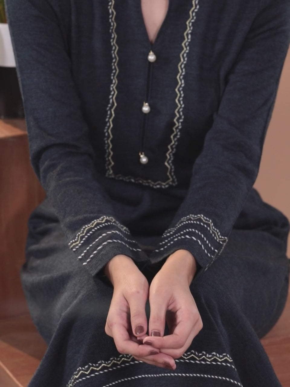 Grey Yoke Design Wool Straight Kurta Set