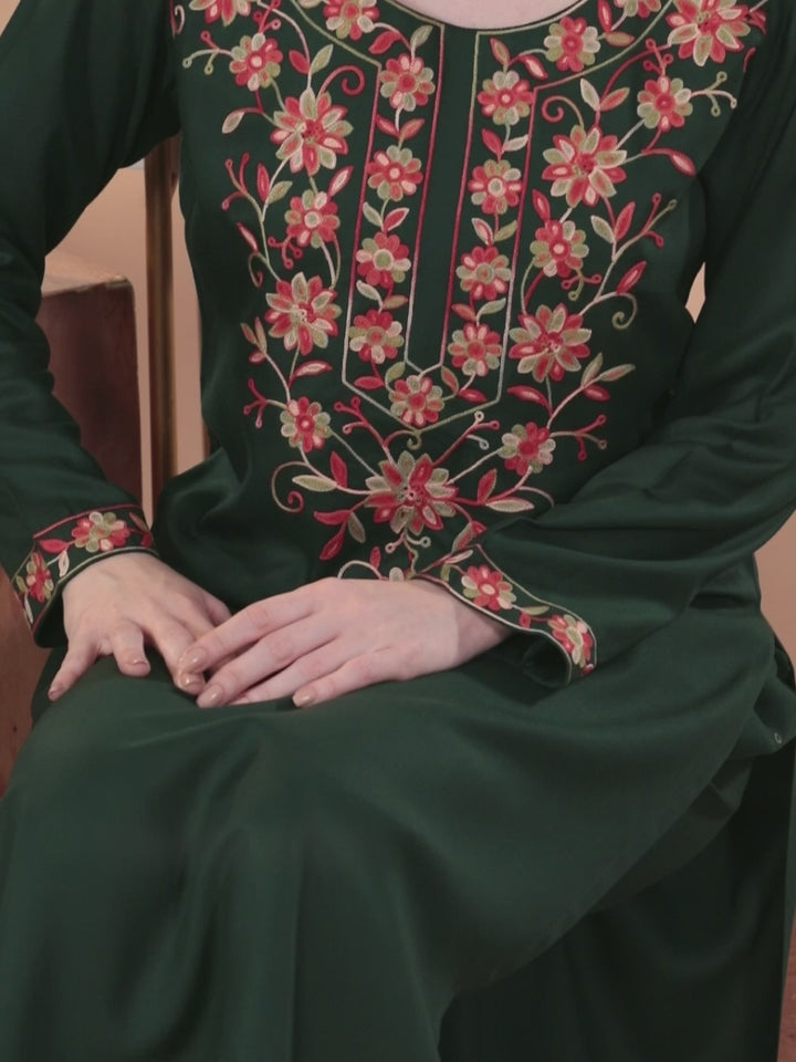 Green Yoke Design Wool Blend Straight Kurta Set