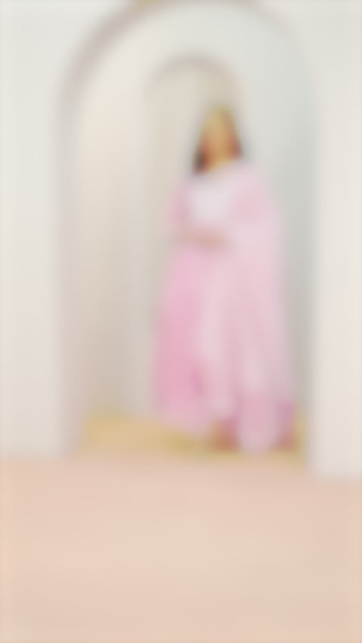 Pink Printed Cotton Anarkali  Suits With Dupatta