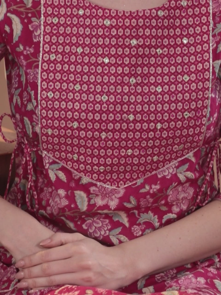 Pink Printed Cotton Straight Suit With Dupatta