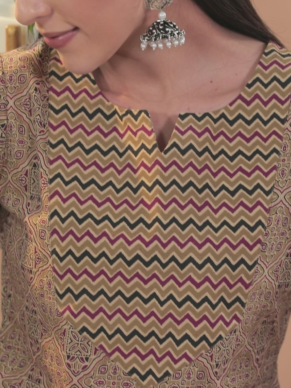 Olive Printed Cotton Straight Suit With Dupatta