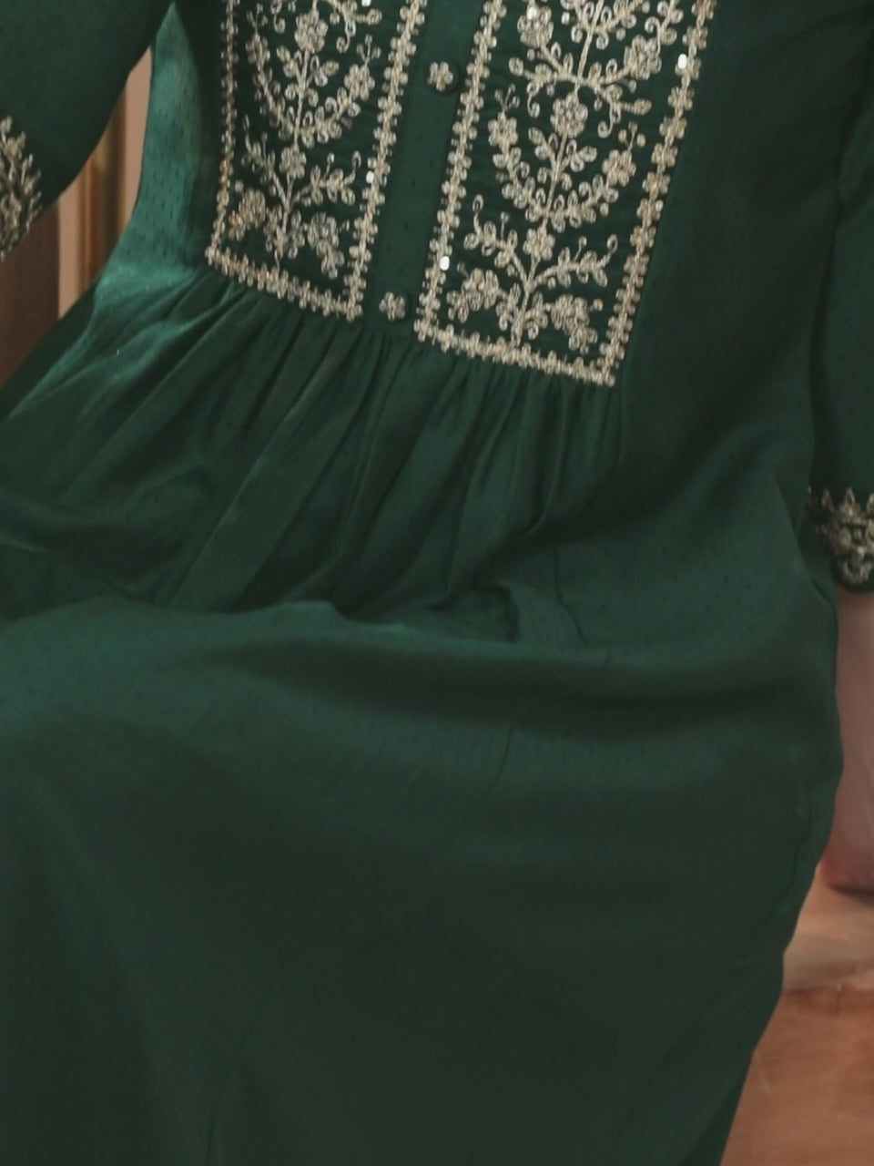 Green Yoke Design Silk Blend Anarkali Suit With Dupatta