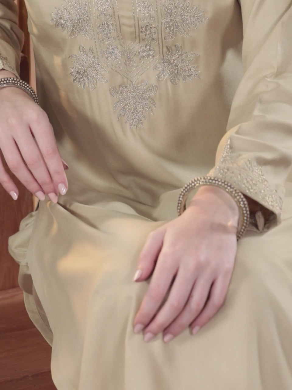 Beige Yoke Design Wool Blend Straight Kurta Set