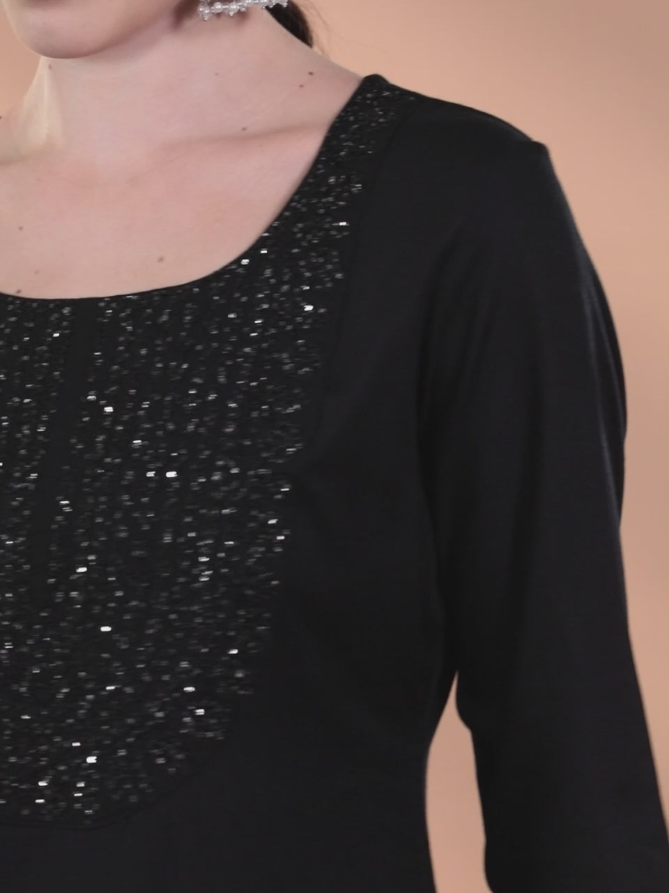 Black Yoke Design Wool Blend Straight Kurta Set