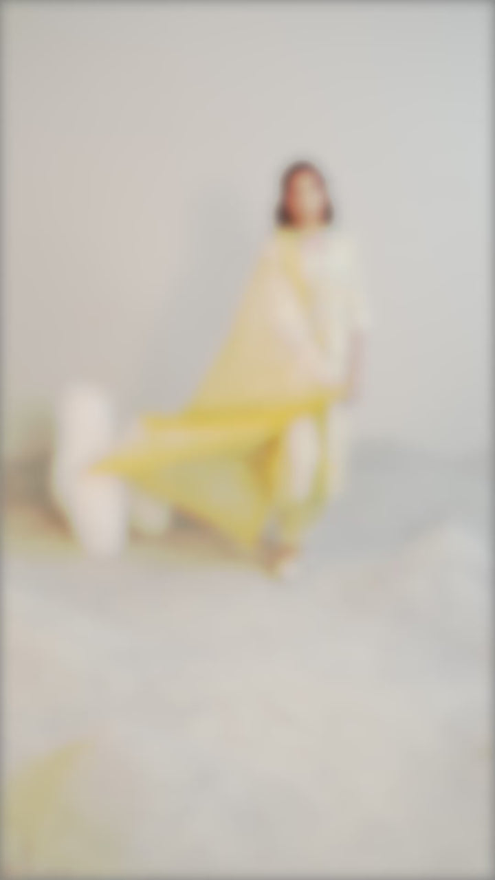 Yellow Printed Cotton A-Line Suit Set With Dupatta