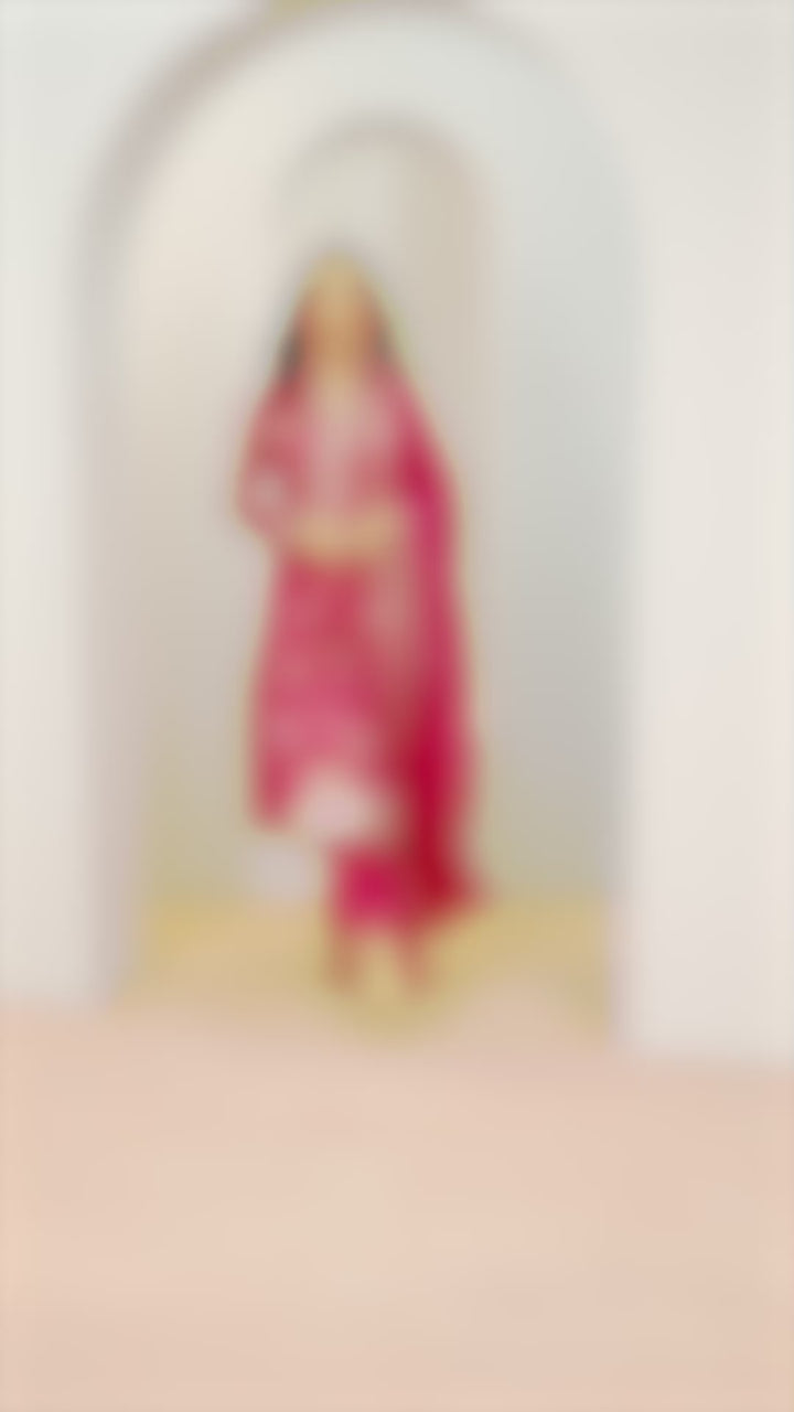 Pink Printed Silk Blend Straight Suit With Dupatta