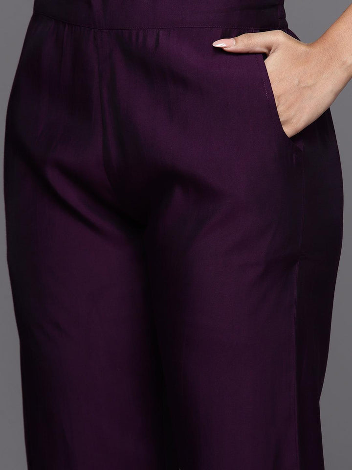Purple Embroidered Silk Blend Straight Suit With Dupatta