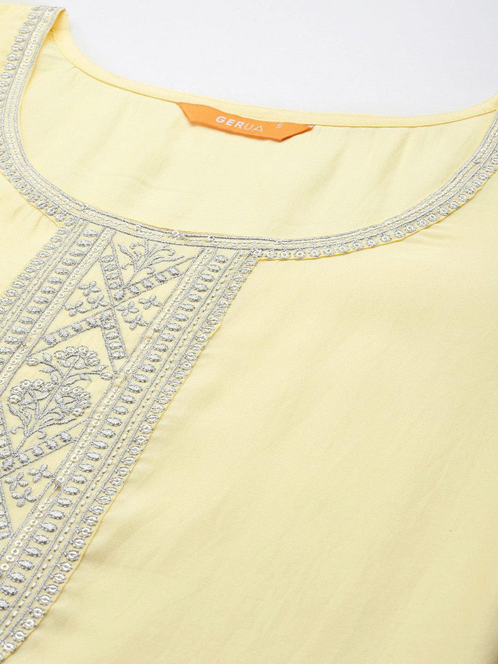 Yellow Yoke Design Silk Blend Straight Suit With Dupatta