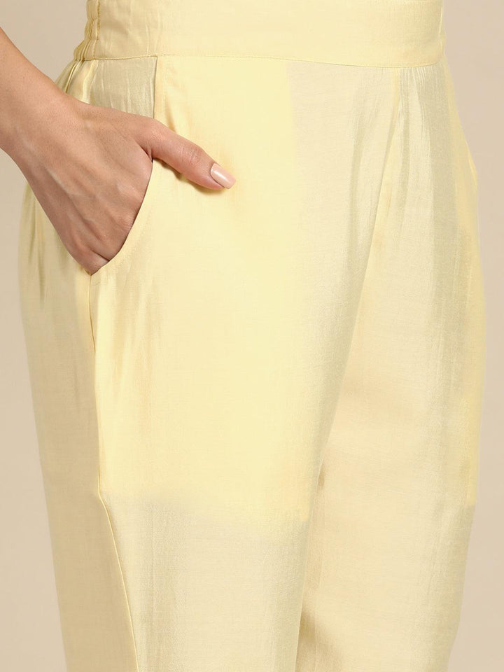 Yellow Yoke Design Silk Blend Straight Suit With Dupatta