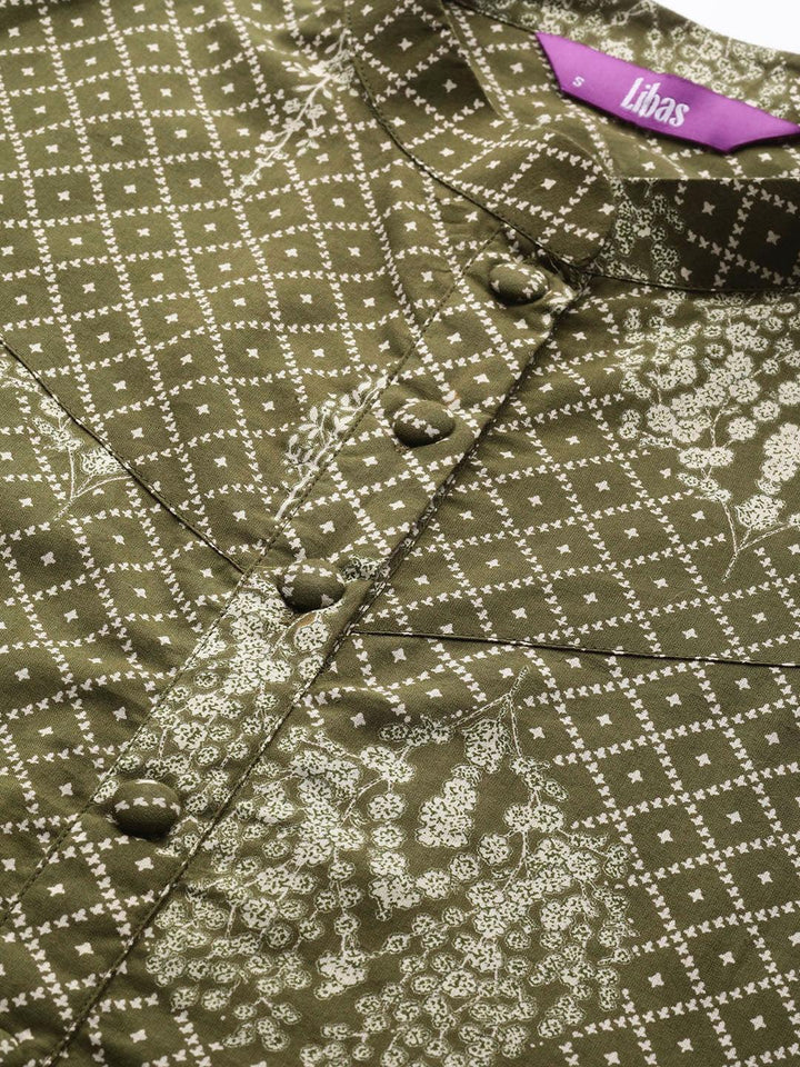 Green Printed Cotton Kurta