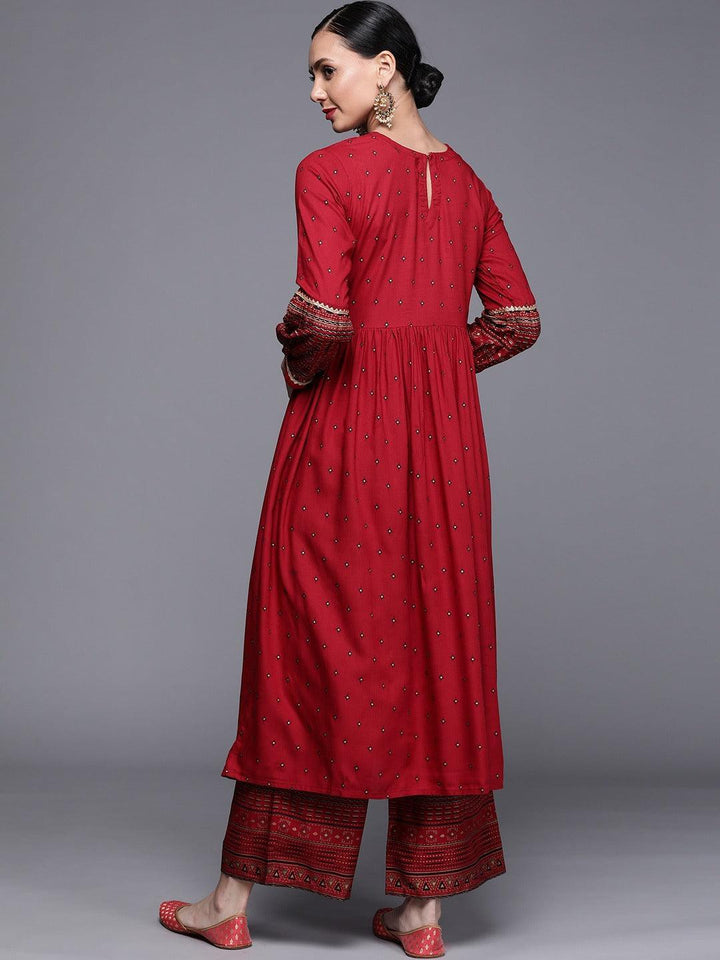 Maroon Printed Rayon Kurta