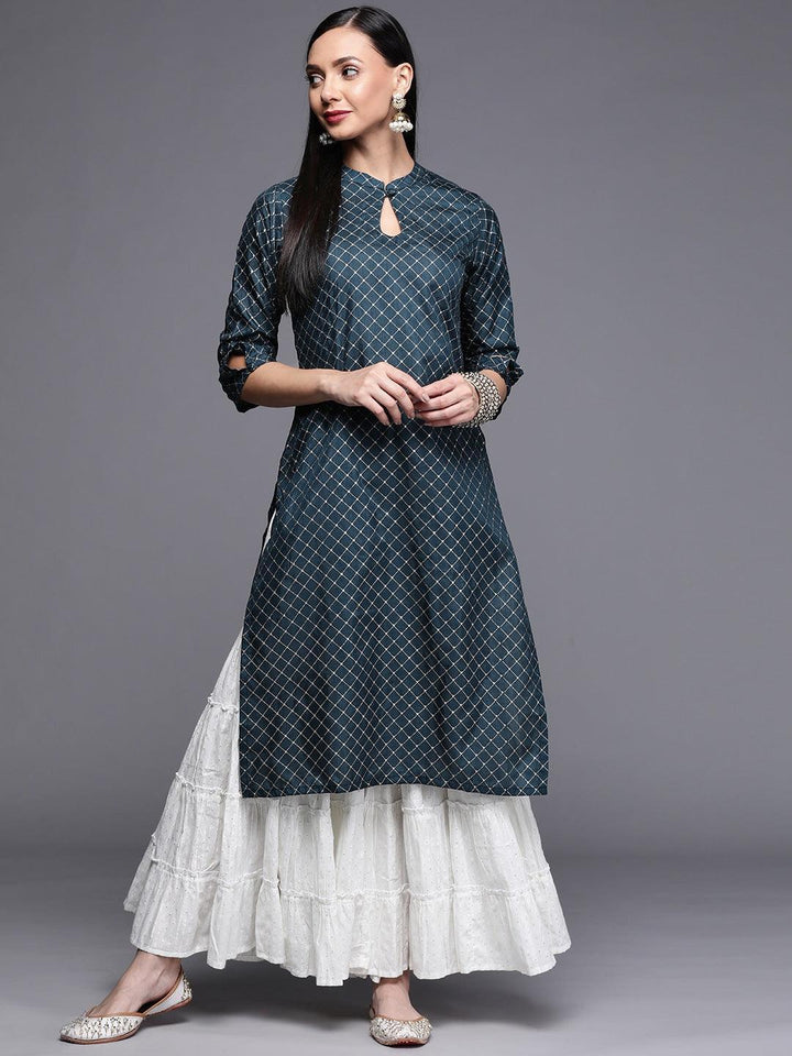 Blue Printed Chanderi Silk Kurta
