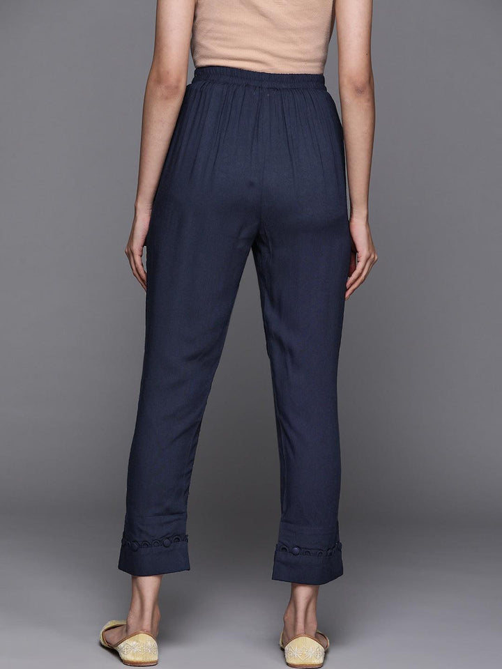 Blue Solid Rayon Trousers