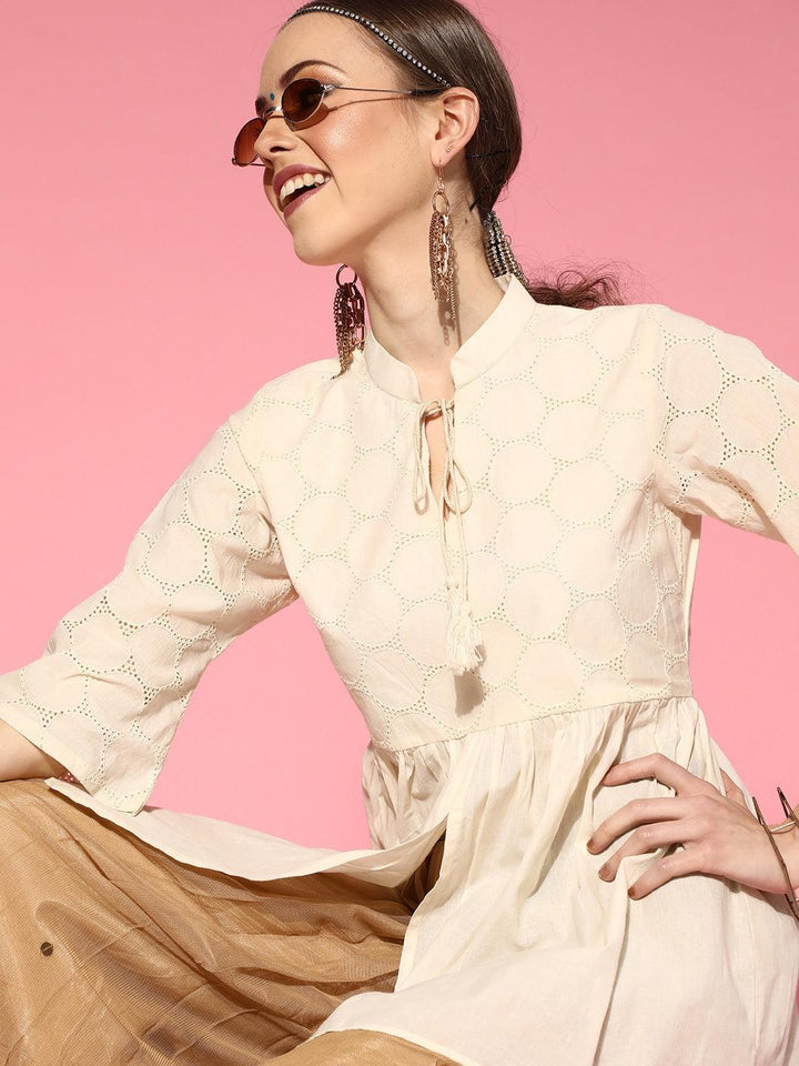 Off White Woven Design Cotton Kurti