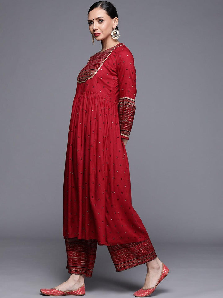 Maroon Printed Rayon Kurta