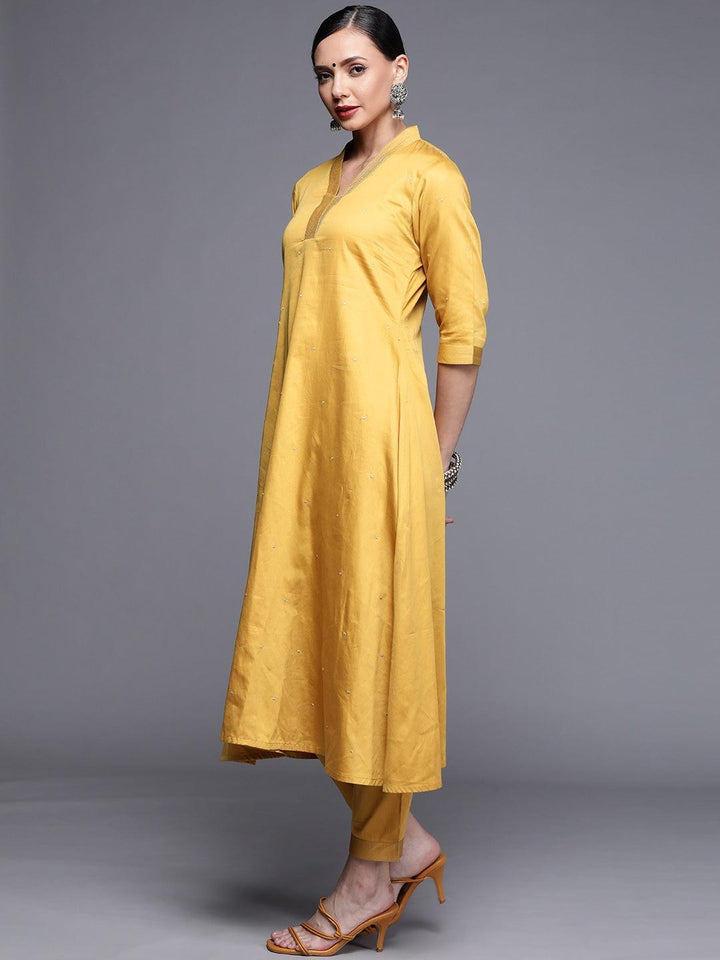 Mustard Woven Design Chanderi Silk Kurta