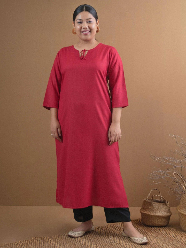 Plus Size Maroon Solid Cotton Kurta