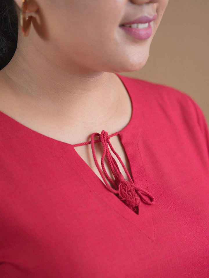 Plus Size Maroon Solid Cotton Kurta