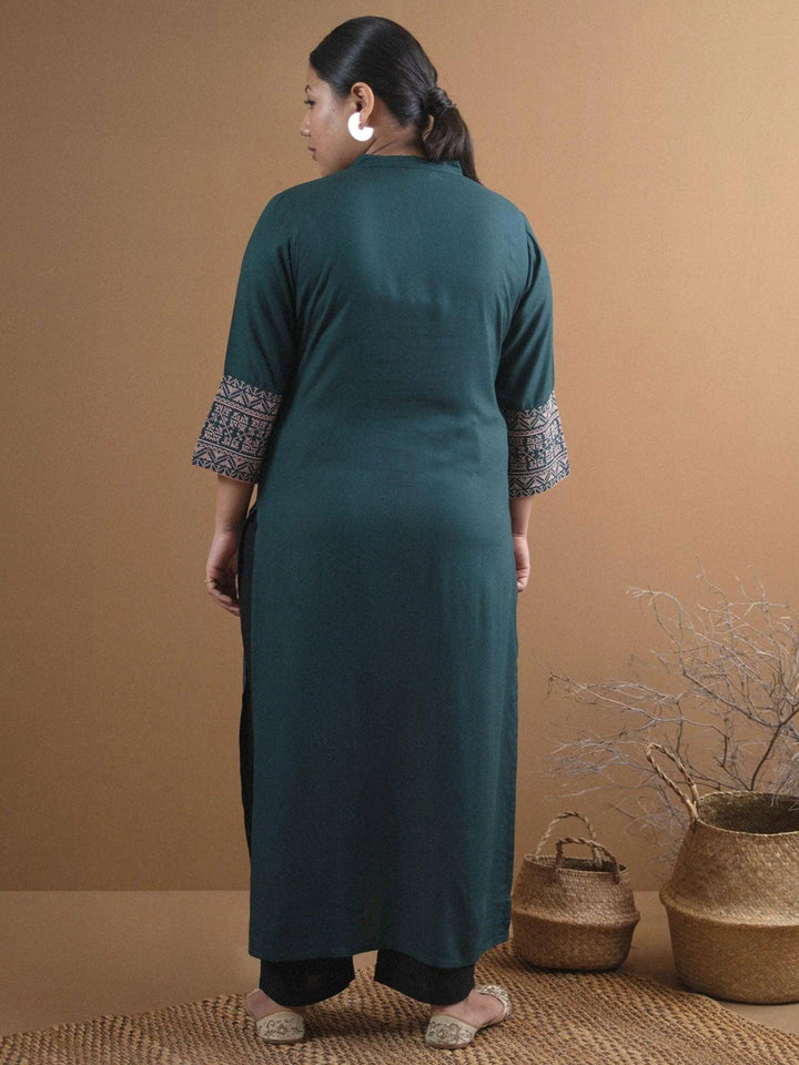 Plus Size Green Solid Rayon Kurta