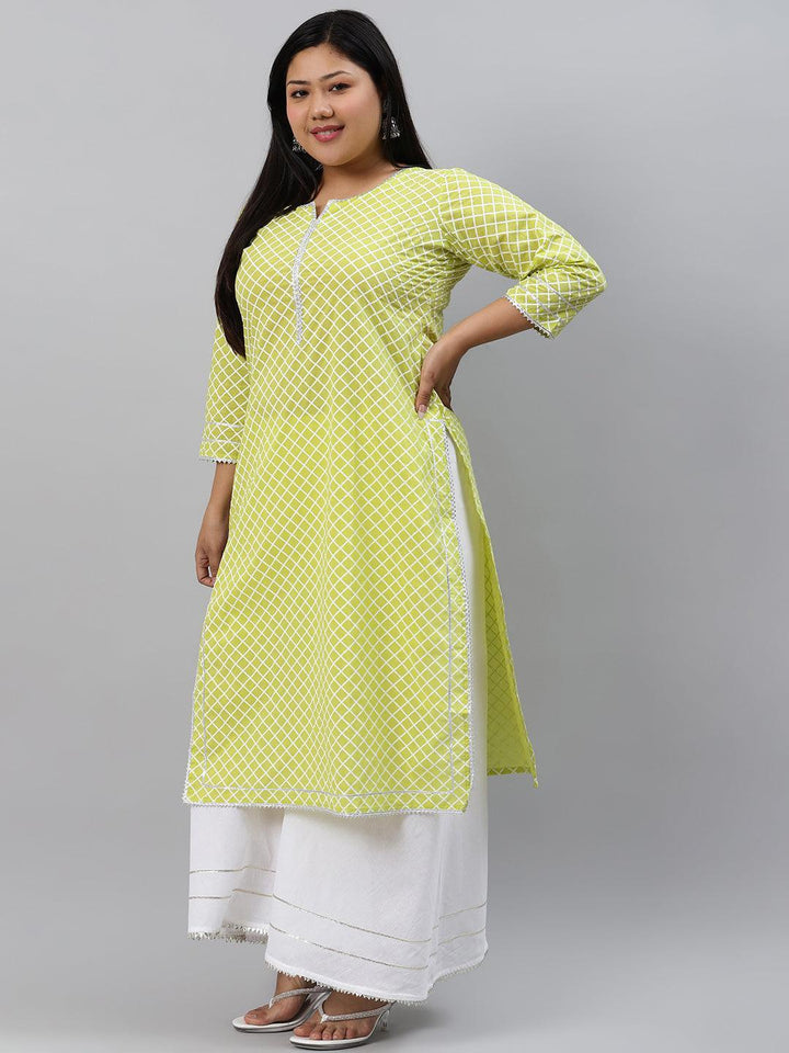 Plus Size Green Checkered Cotton Kurta