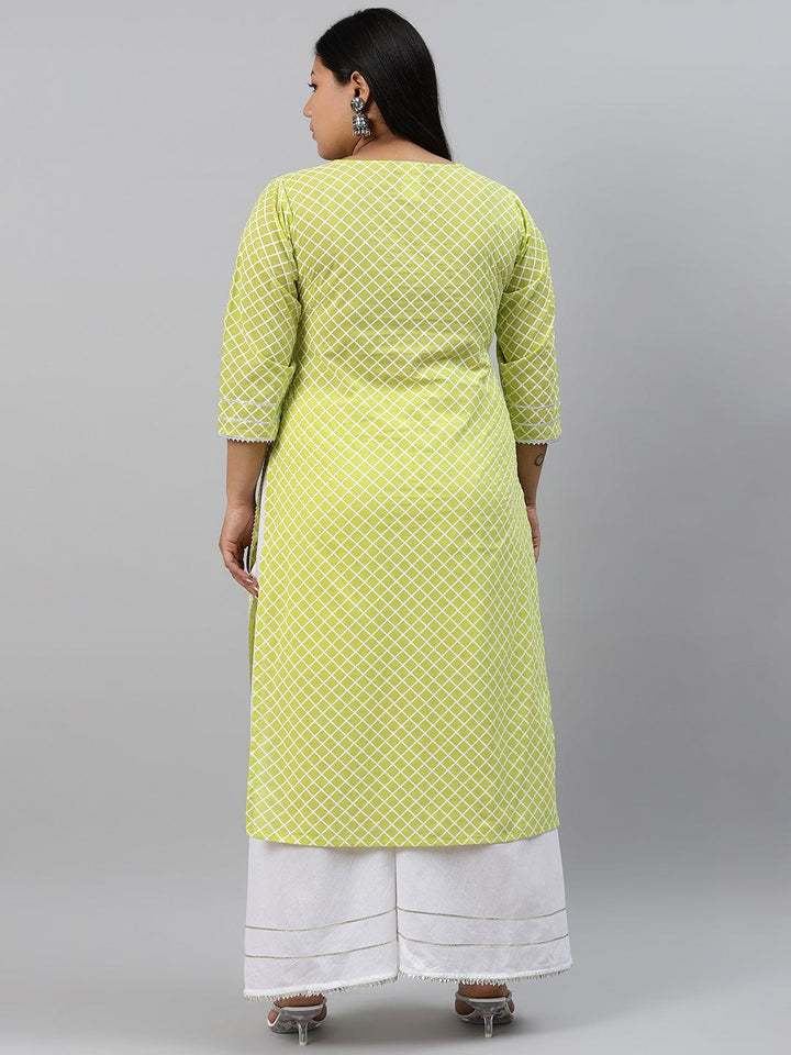 Plus Size Green Checkered Cotton Kurta