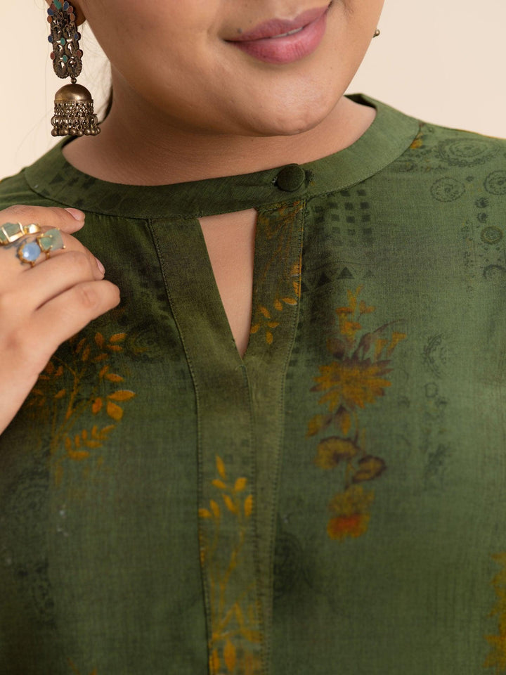 Plus Size Green Printed Rayon Kurta