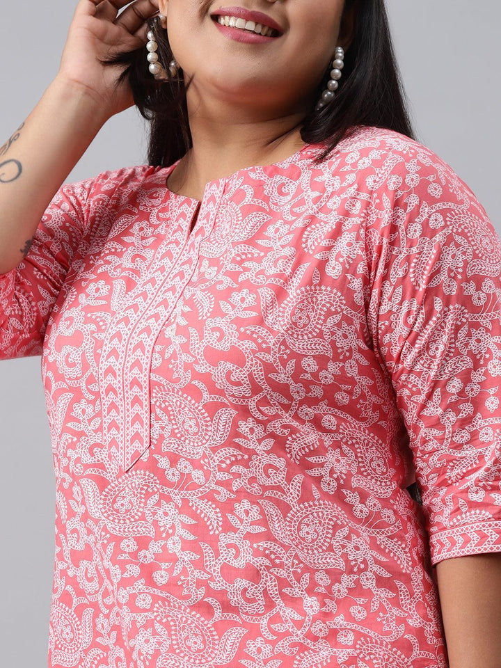 Plus Size Pink Printed Cotton Kurta