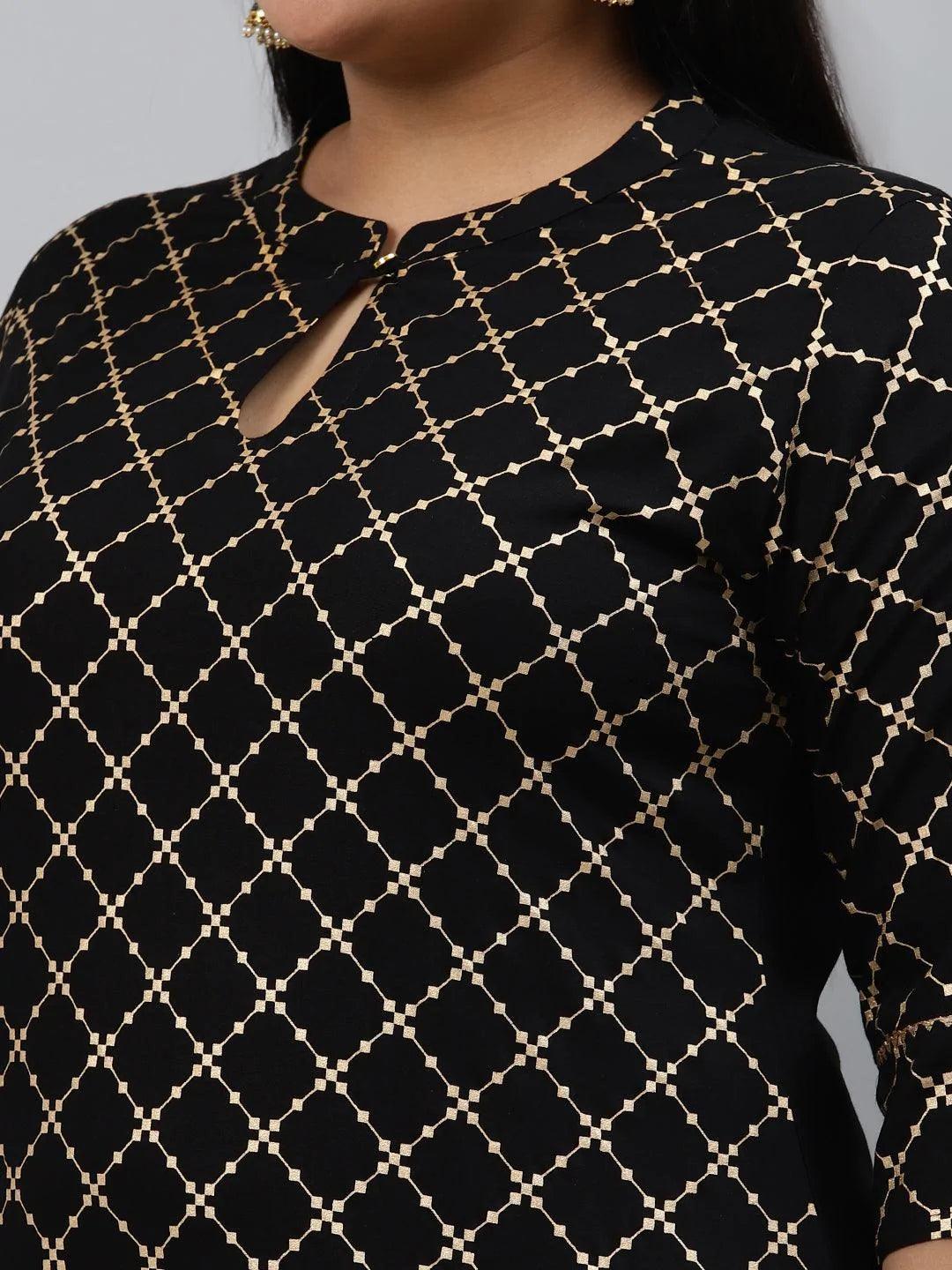 Plus Size Black Checkered Rayon Kurta - ShopLibas