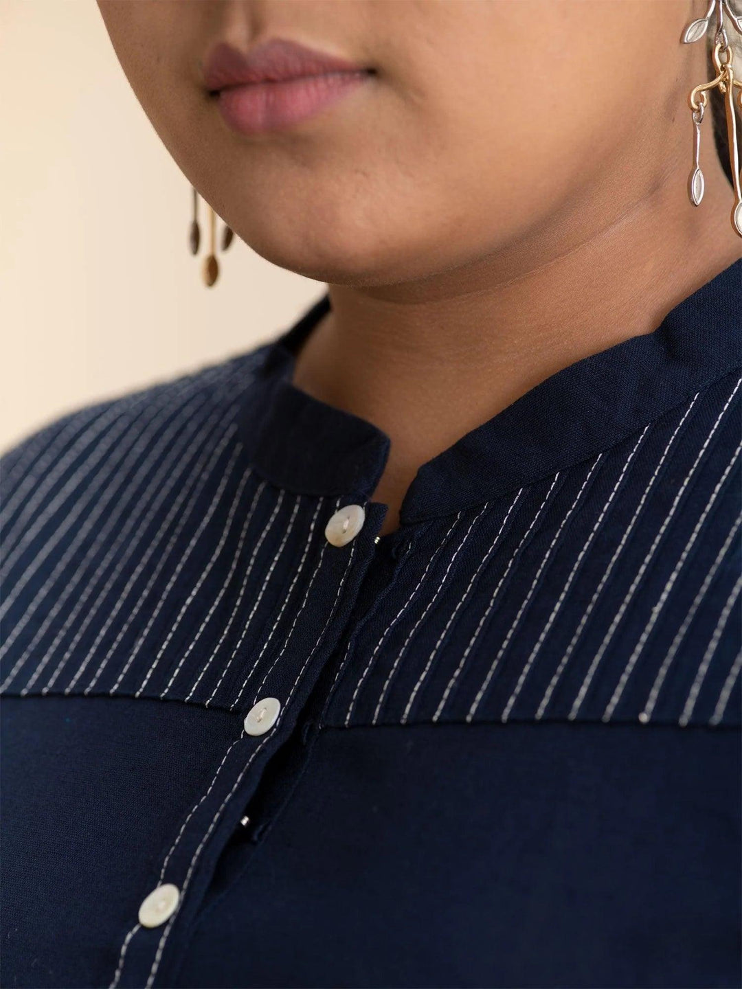 Plus Size Navy Blue Solid Cotton Kurta - ShopLibas