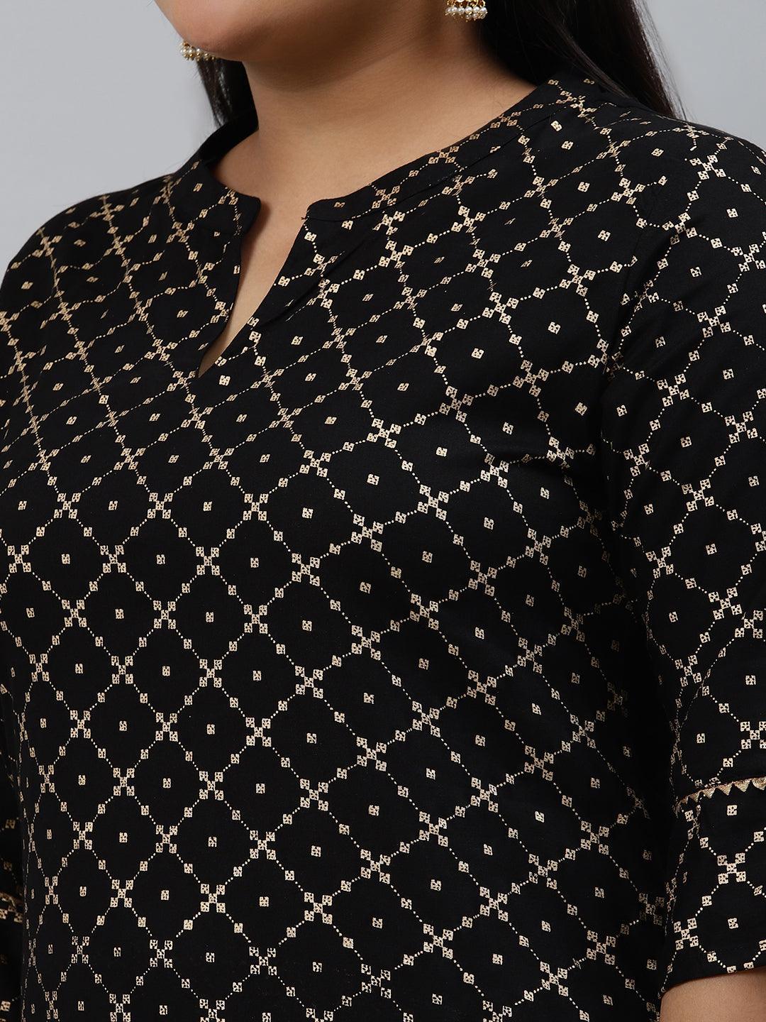 Plus Size Black Checkered Rayon Kurta - ShopLibas