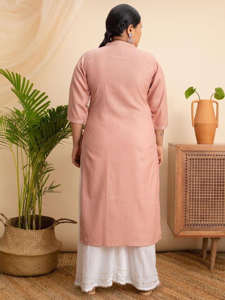Plus Size Pink Solid Cotton Kurta