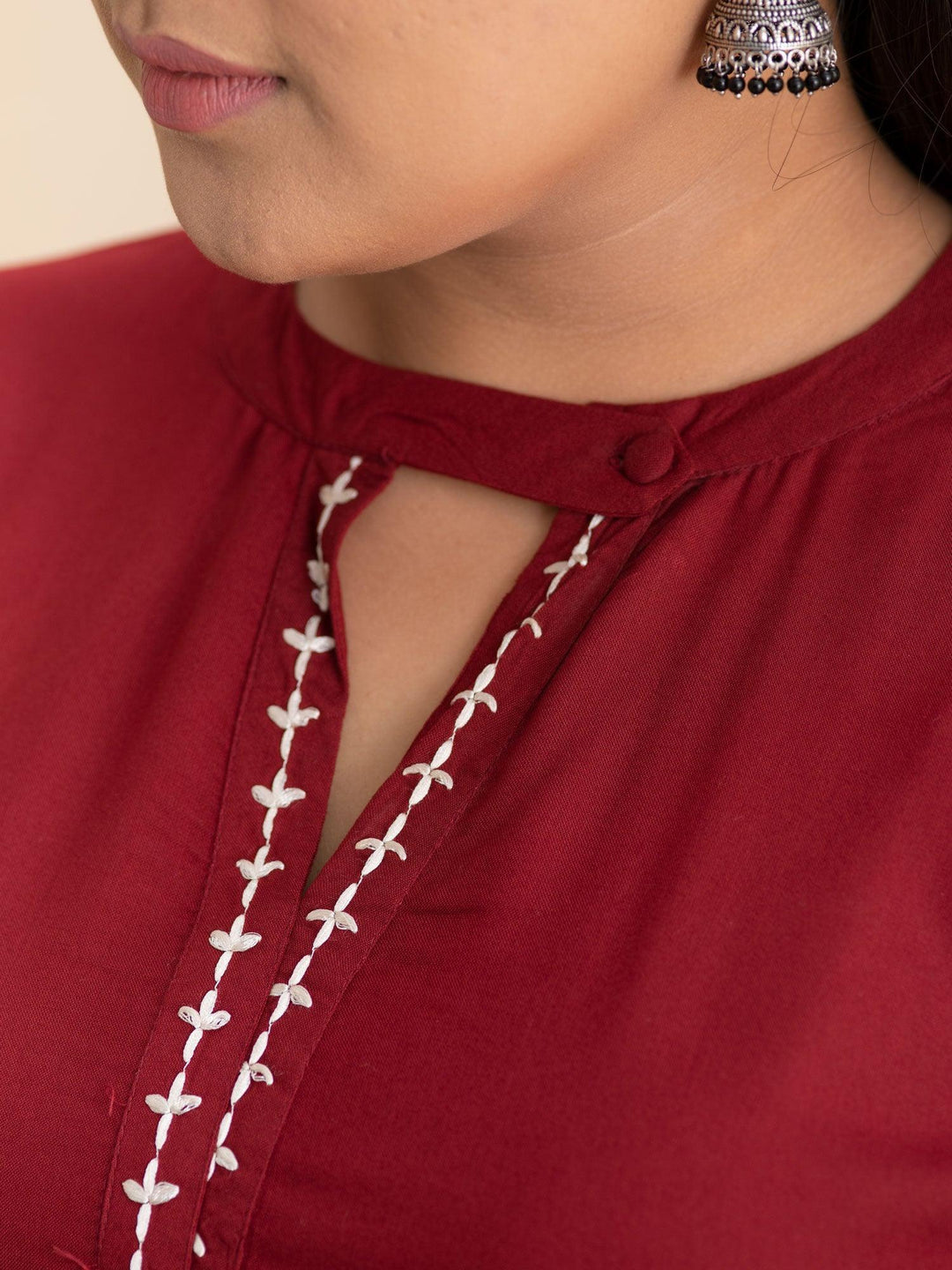 Plus Size Maroon Embroidered Rayon Kurta - ShopLibas